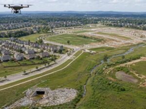 UAV survey capturing aerial terrain data for municipal drainage planning in Madison Alabama