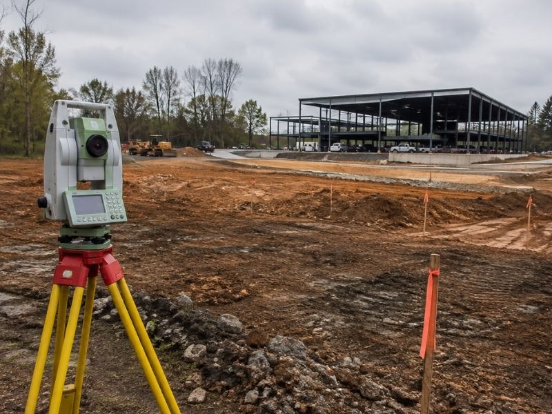 Elevation survey of an emergency service facility construction site in Madison.